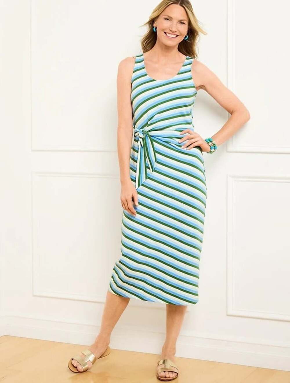 Talbots Plus Size 2X Ice Cream Stripe Side Tie Knit Sleeveless Midi Dress NWT